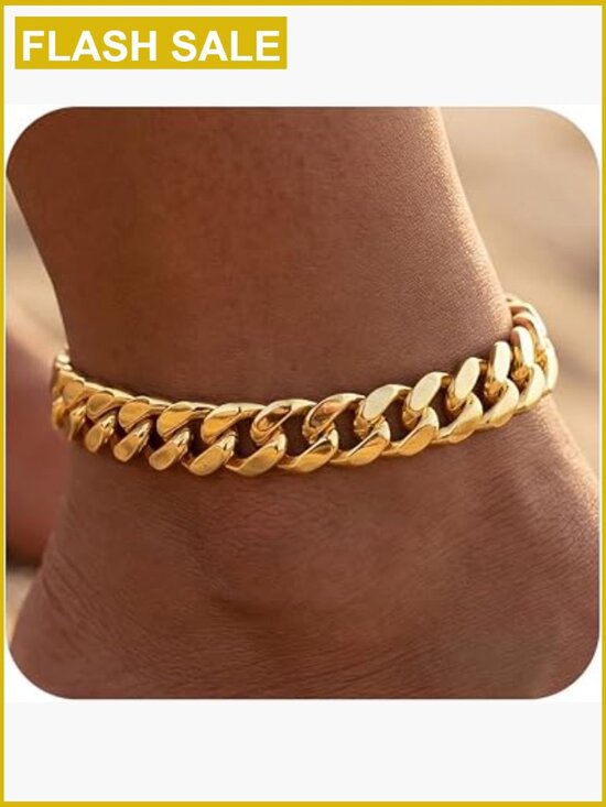Jewelry - Chunky Cuban Link Anklet for Women Waterproof Gold Plated Adjustable Trendy